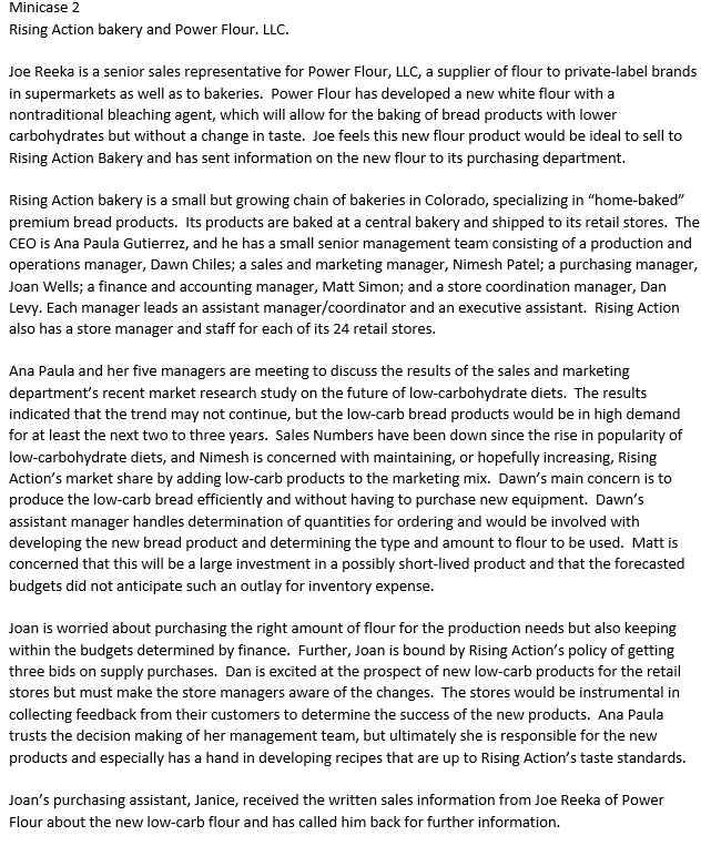 Solved Minicase 2Rising Action bakery and Power Flour.