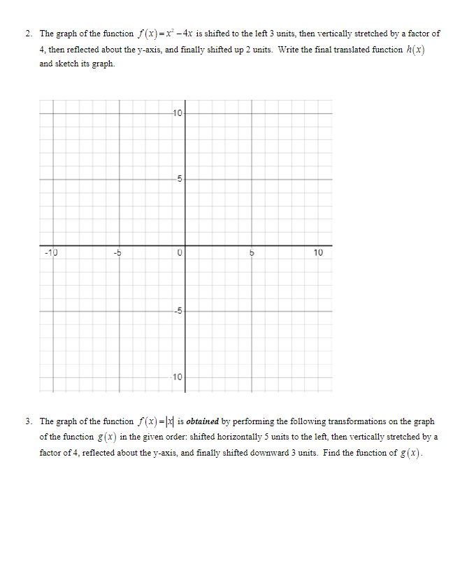 Solved 2. The graph of the function f(x)=x2−4x is shifted to | Chegg.com