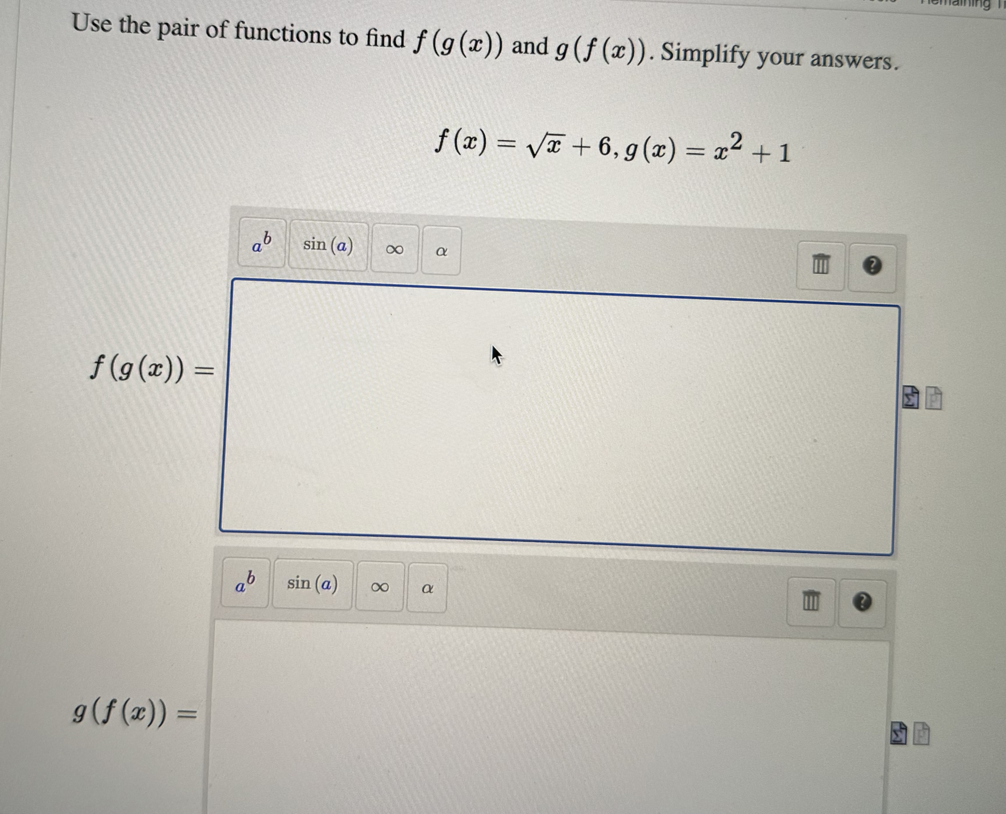 Solved Use the pair of functions to find f(g(x)) ﻿and | Chegg.com