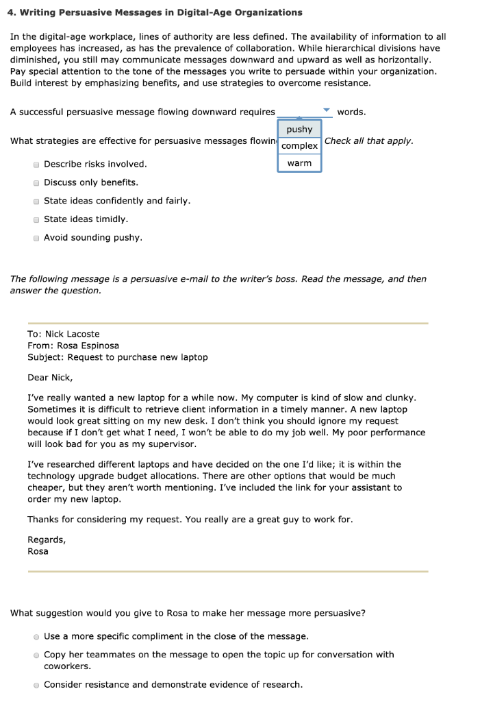 (Solved) : 4 Writing Persuasive Messages Digital Age Organizations ...