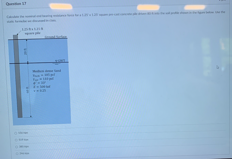 Solved Calculate the nominal end bearing resistance force