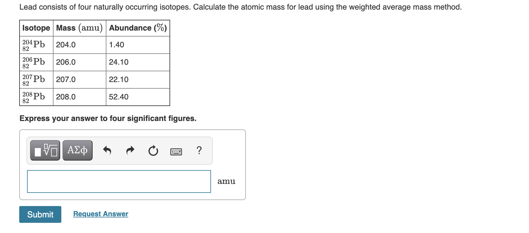 Solved Lead consists of four naturally occurring isotopes. | Chegg.com