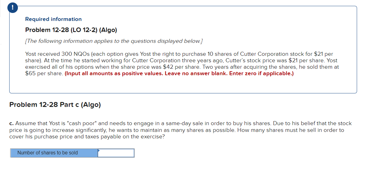Solved ! Required information Problem 12-28 (LO 12-2) (Algo) | Chegg.com