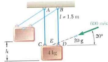 Solved: A 20-g bullet fired into a 4-kg wooden block suspended fro ...