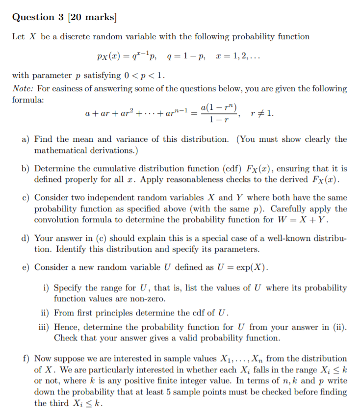 Question 3 Marks Let X Be A Discrete Random V Chegg Com