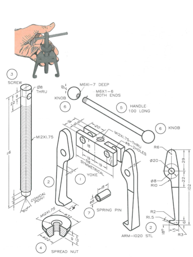 Solved Given: Isometrics view of a Gear Puller Question: | Chegg.com