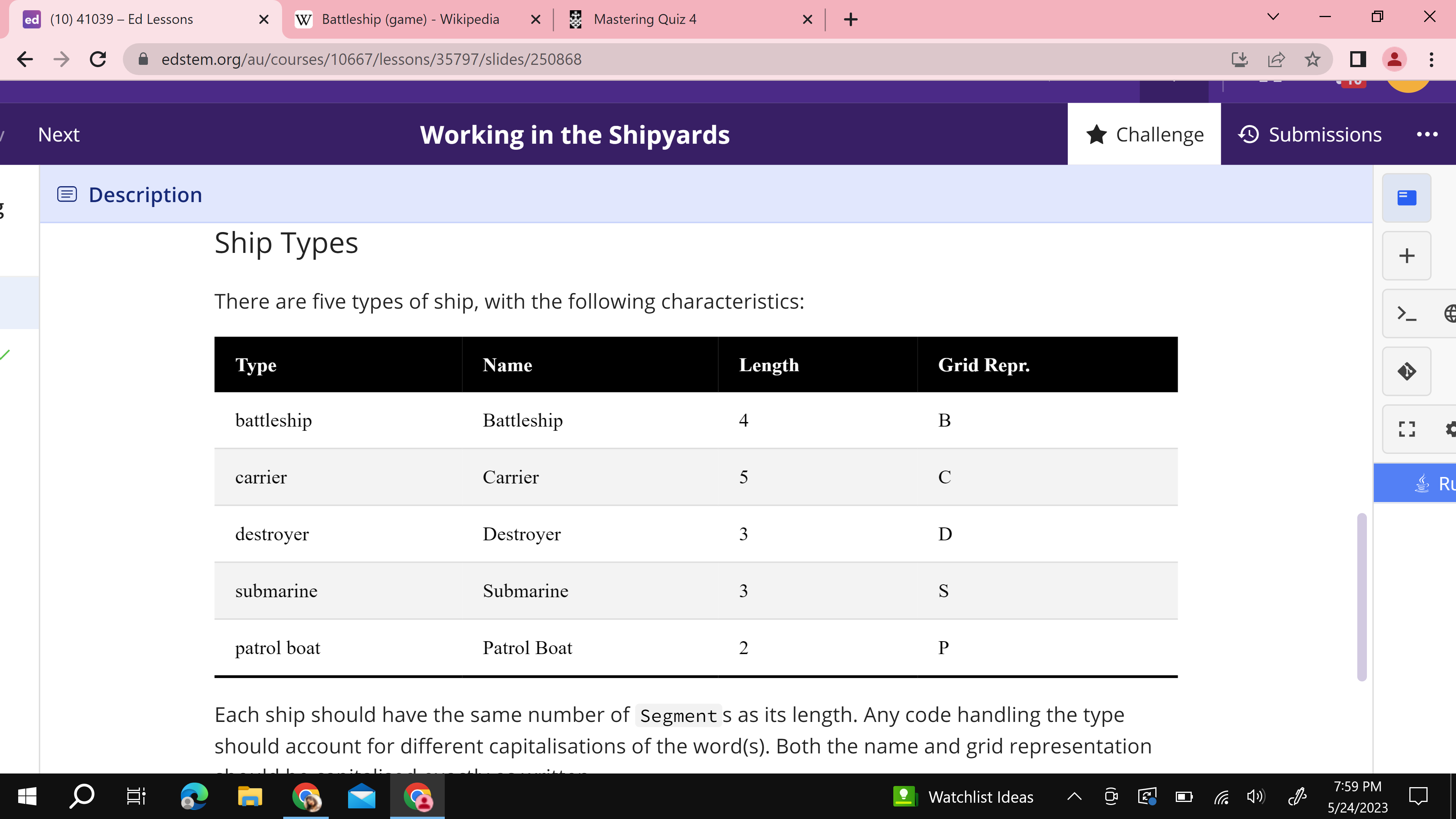 Solved Working in the Shipyards Ships and Segments For the | Chegg.com