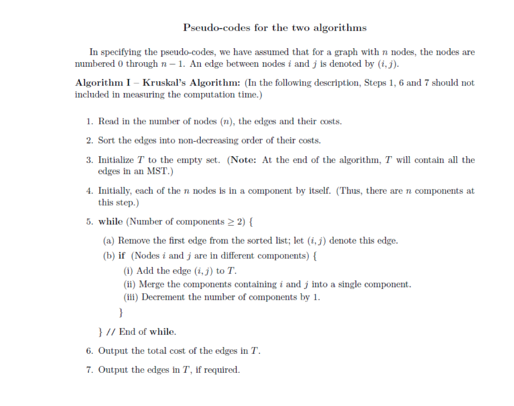 Pseudo-codes for the two algorithms In specifying the | Chegg.com