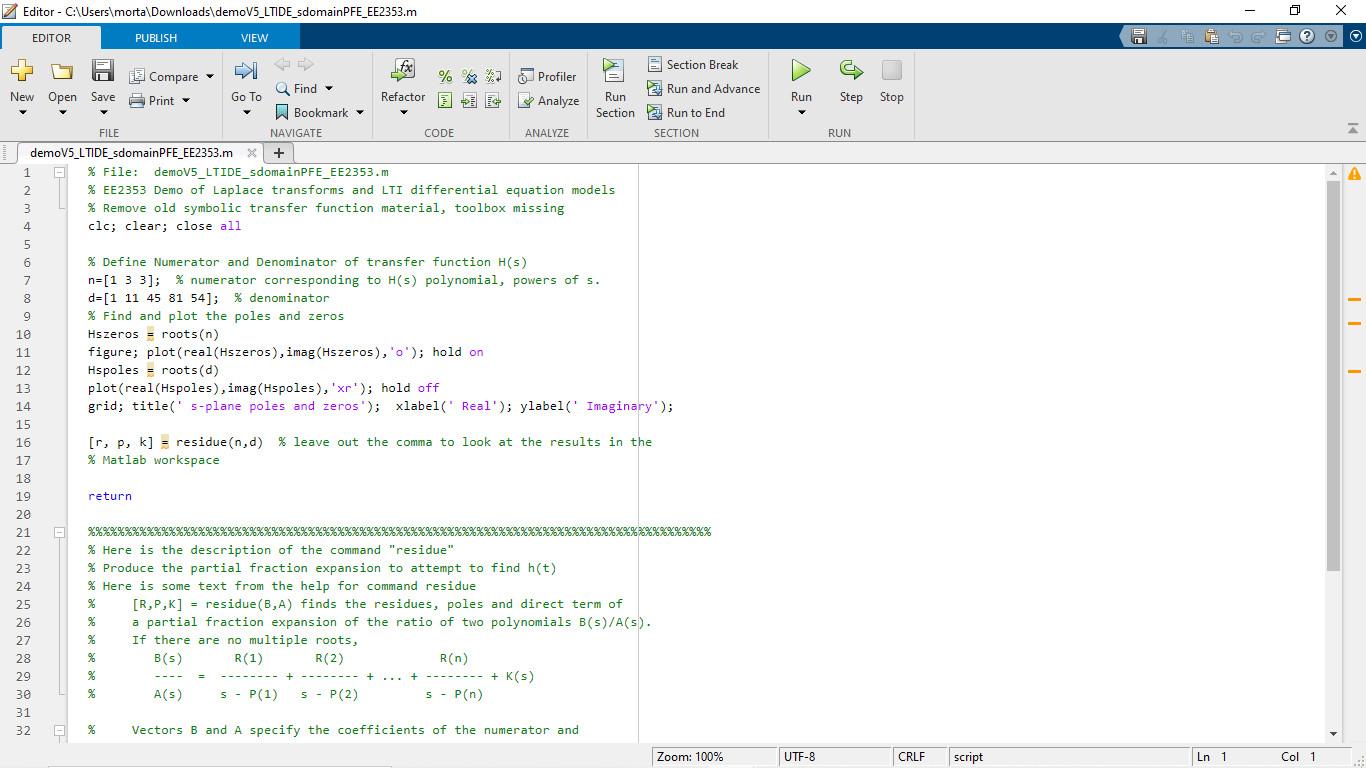 Solved Part II: MATLAB PROJECT: Consider the code in the | Chegg.com
