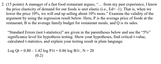 Solved 2. (15 points) A manager of a fast food restaurant | Chegg.com