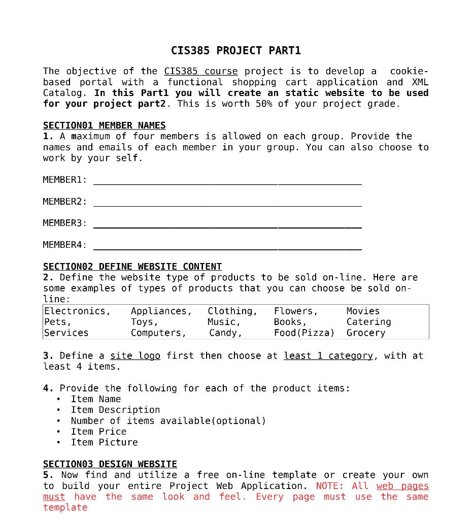 Solved CIS385 PROJECT PART1 The objective of the CIS385 | Chegg.com