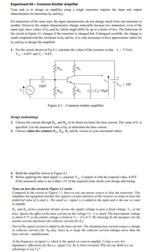 Experiment #4 - Common-Emitter Amplifier Your task is Circuit Diagram