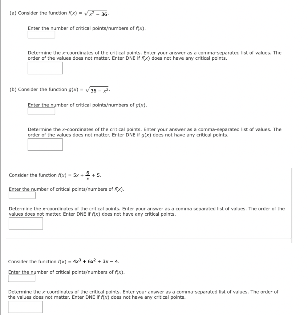 Solved (a) Consider the function f(x)=√x²36- Enter the | Chegg.com