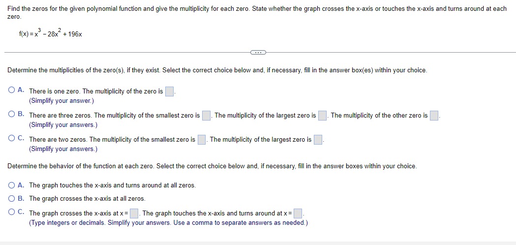 Solved Find the zeros for the given polynomial function and | Chegg.com