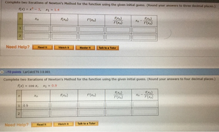 Solved Complete two iterations of Newton's Method for the | Chegg.com
