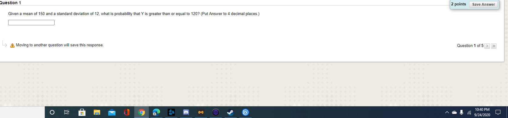 Solved Question 1 2 points Save Answer Given a mean of 150 | Chegg.com