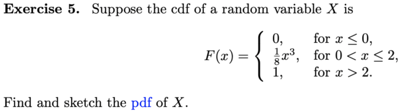 Solved Exercise 5. Suppose the cdf of a random variable X is | Chegg.com