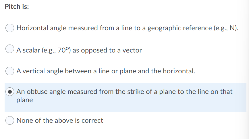 Solved Pitch is: Horizontal angle measured from a line to a | Chegg.com