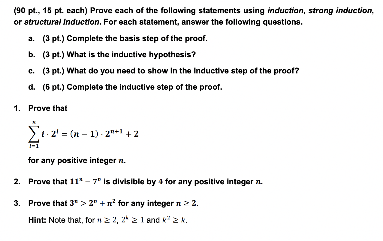 Solved (90 pt., 15 pt. each) Prove each of the following | Chegg.com