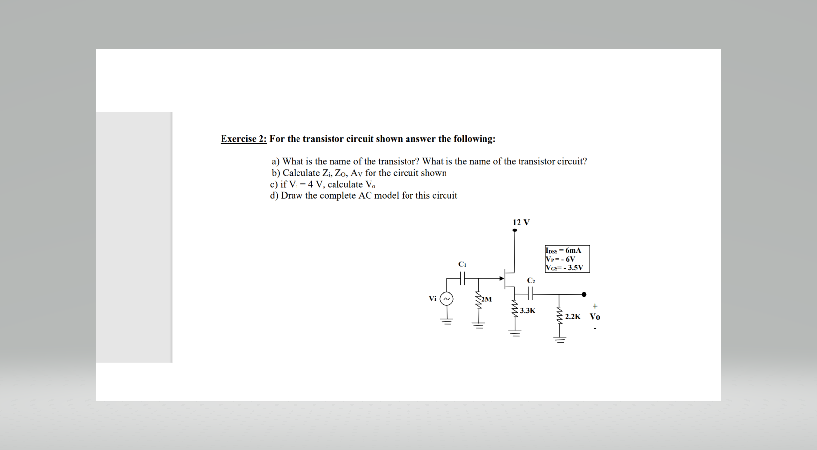 Solved Exercise 2: For The Transistor Circuit Shown Answer | Chegg.com