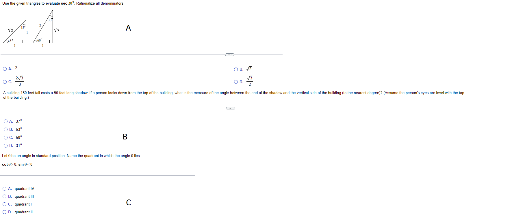 Solved Use the given triangles to evaluate sec30∘. | Chegg.com