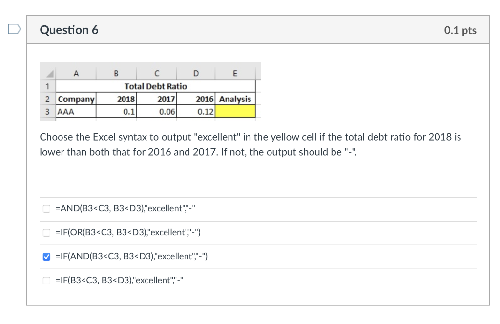 Solved Choose the Excel syntax to output 