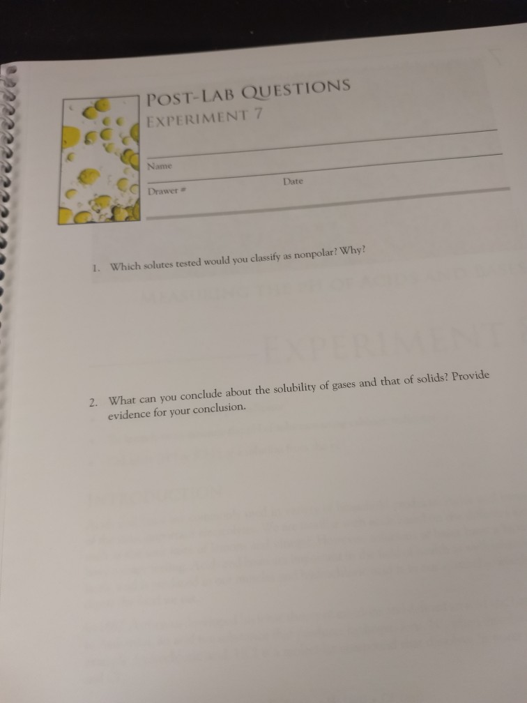 POST-LAB QUESTIONS EXPERIMENT 7 Name Drawer Date 1. | Chegg.com