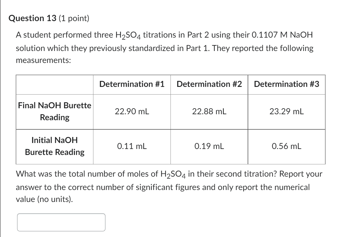 A student performed three H2SO4 titrations in Part 2