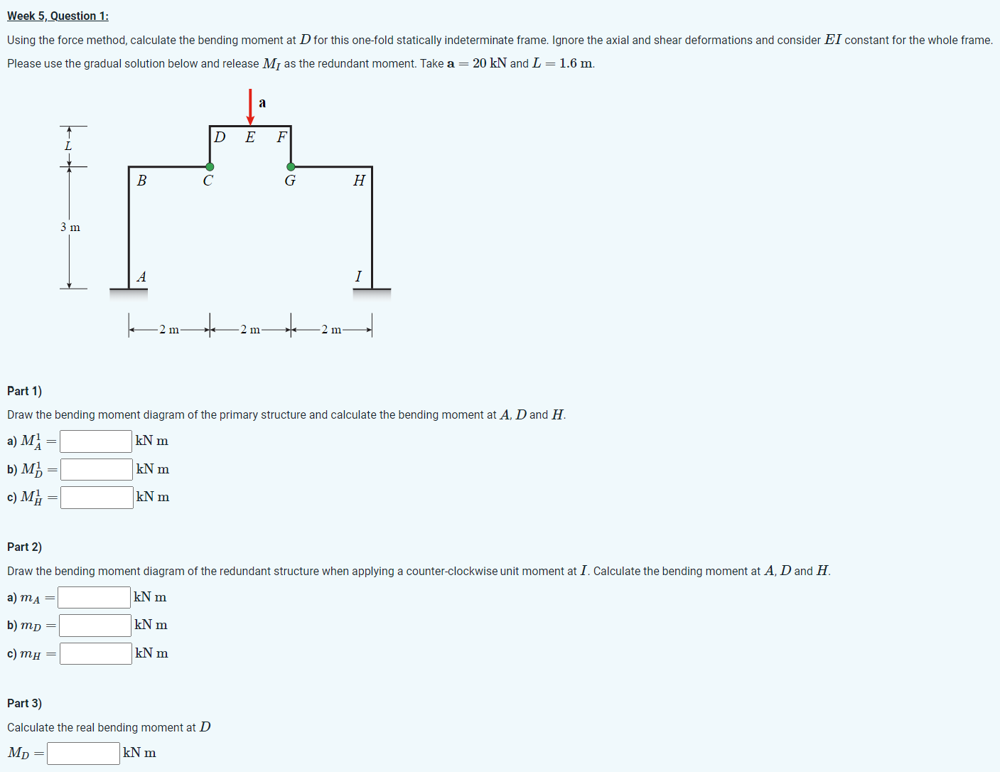 Week 5, ﻿Question 1Using the force method, calculate