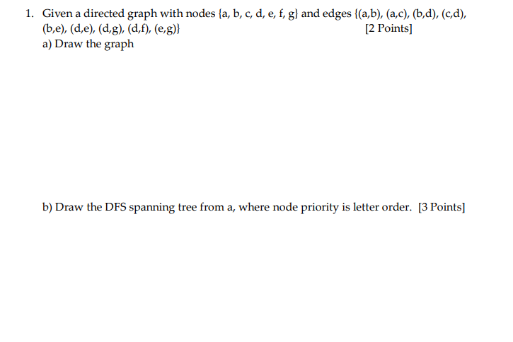 Solved 1. Given a directed graph with nodes {a, b, c, d, e, | Chegg.com