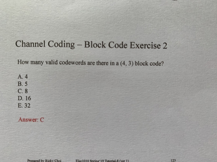 Solved Channel Coding - Block Code Exercise 2 How many valid | Chegg.com