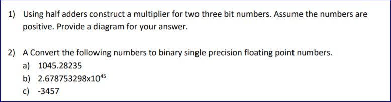 Solved 1) Using half adders construct a multiplier for two | Chegg.com