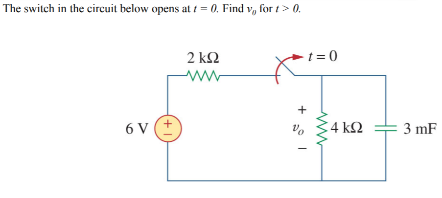 Solved The switch in the circuit below opens at t-0. Find v, | Chegg.com