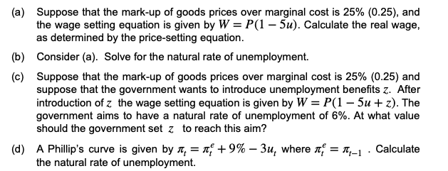 Solved (a) Suppose that the mark-up of goods prices over | Chegg.com