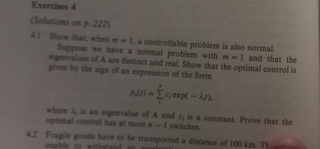4.1 Show that, when m=1, a controllable problem is | Chegg.com