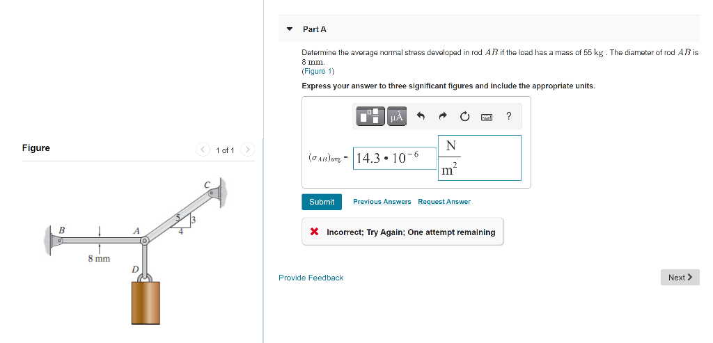 Solved Part A Determine the average normal stress developed | Chegg.com