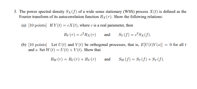 Solved 3. The power spectral density Sx (f) of a wide sense | Chegg.com