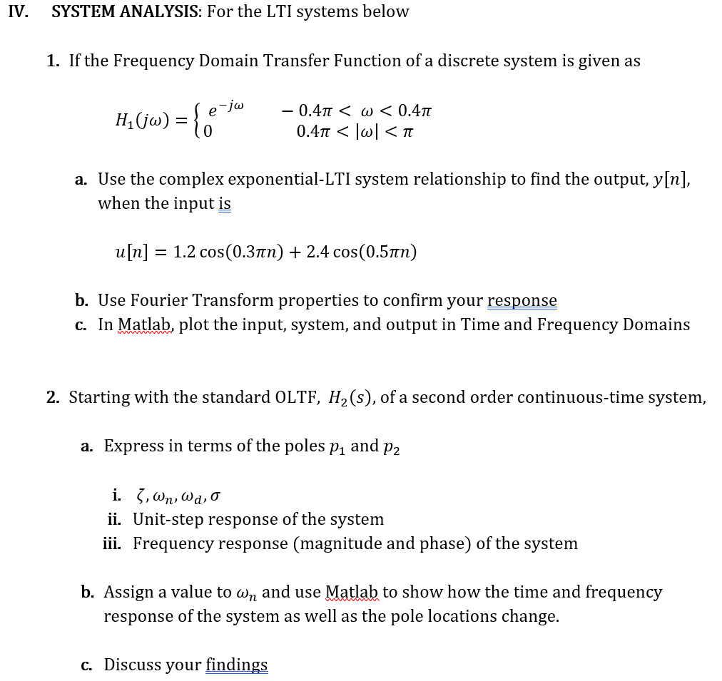 Solved V. SYSTEM ANALYSIS: For the LTI systems below 1. If | Chegg.com