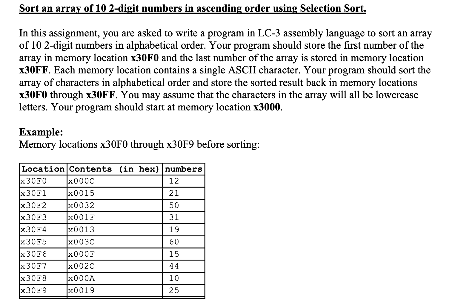 Solved Sort an array of 10 2-digit numbers in ascending | Chegg.com
