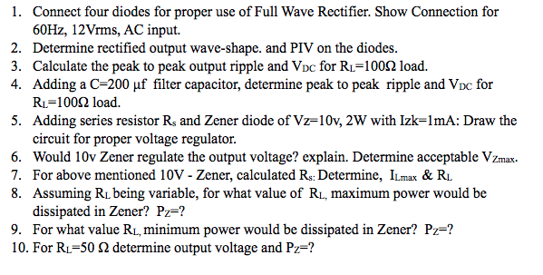 Solved 1. Connect four diodes for proper use of Full Wave | Chegg.com