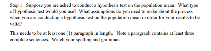 Solved Step 1: Suppose you are asked to conduct a hypothesis | Chegg.com