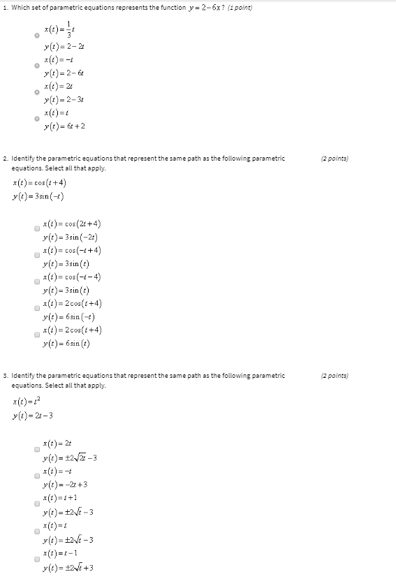 Solved 1. Which set of parametric equations represents the | Chegg.com