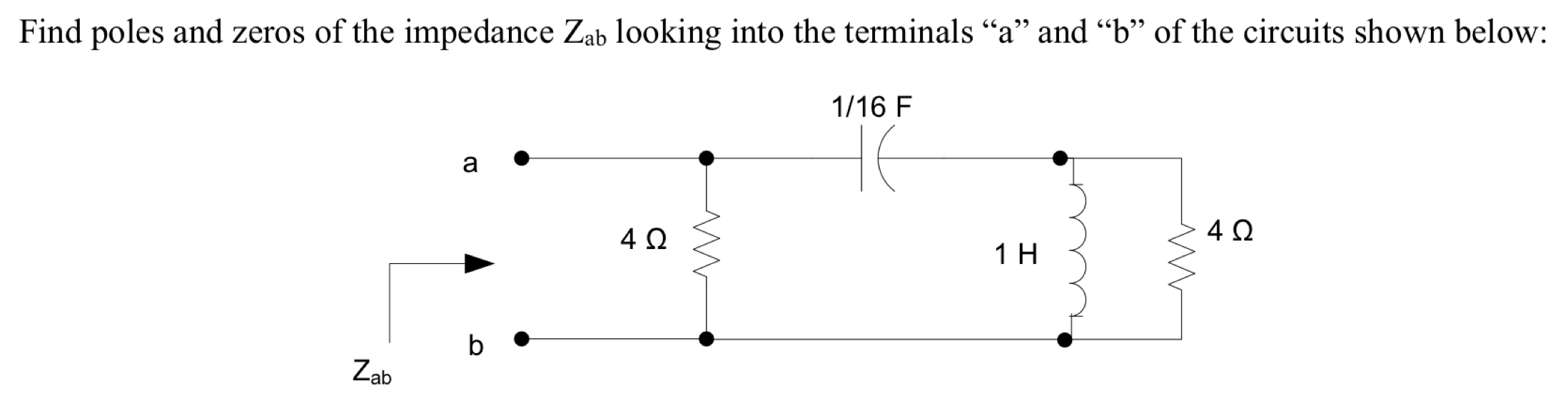 Solved Find poles and zeros of the impedance Zab looking | Chegg.com