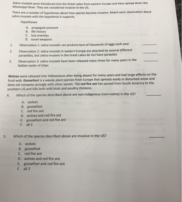 Solved Zebra mussels were introduced into the Great Lakes | Chegg.com
