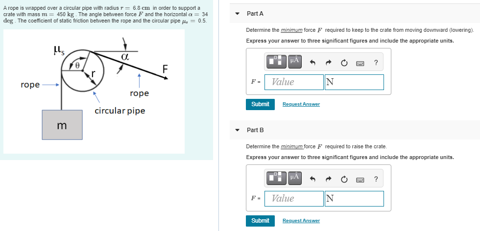 Solved A rope is wrapped over a circular pipe with radius r | Chegg.com