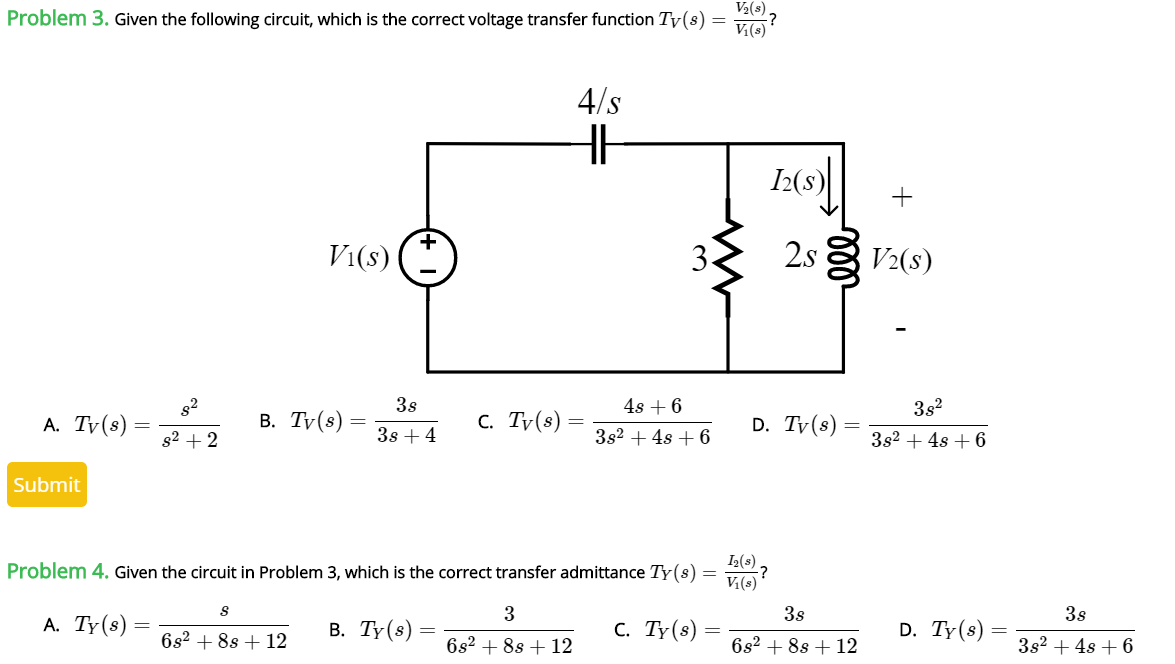 Solved Given the following circuit, which is the correct | Chegg.com