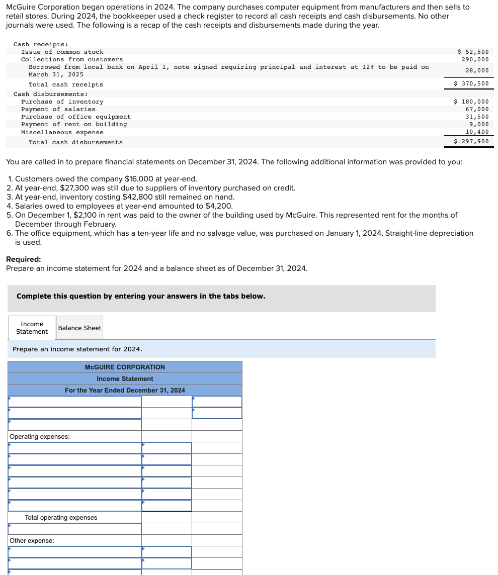 Solved McGuire Corporation began operations in 2024. The | Chegg.com