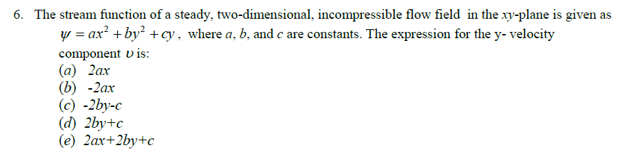 Solved The stream function of a steady, two-dimensional, | Chegg.com