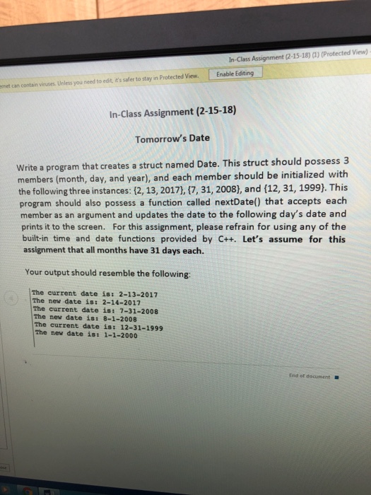Solved In-Class Assignment (2-15-18) (1) (Protected View) | Chegg.com