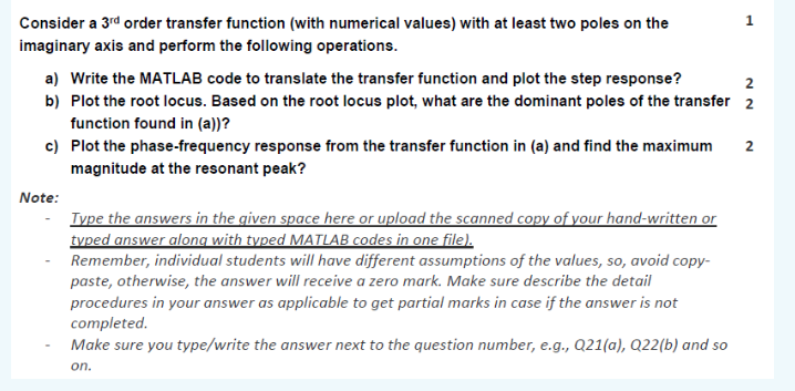 Solved Consider a 3rd order transfer function (with | Chegg.com